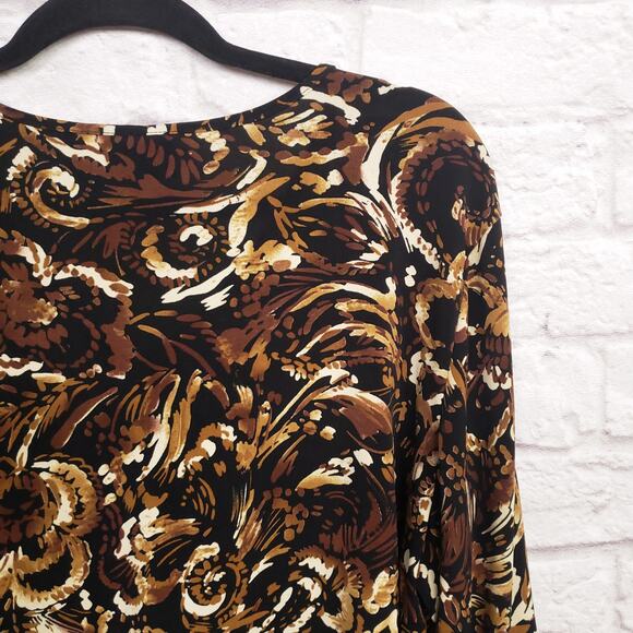 Chico's Additions Sz 3 Black Brown Artsy Printed Top 3/4 Sleeves Chicos XL 16 - Picture 8 of 12